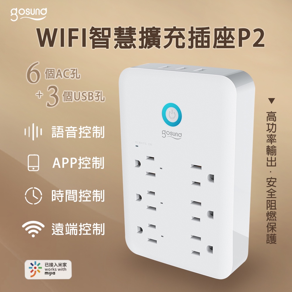 Gosund WIFI智能擴充插座 P2 臺灣版 酷客 九合一多功能壁式插頭 米家APP 支援小愛音箱⦿