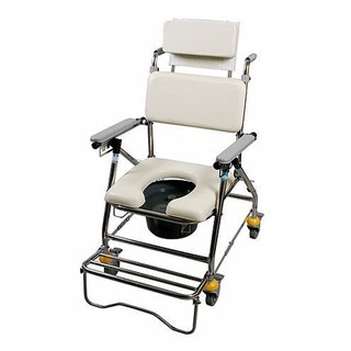 不銹鋼附輪便器椅/可收摺背/可躺洗澡洗頭椅便盆兩用洗澡椅