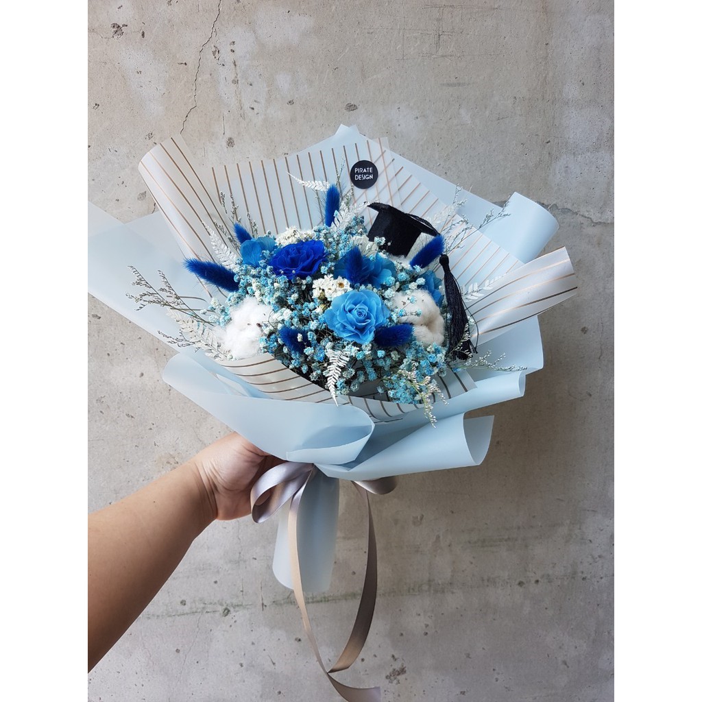 海藏花苑p D Florist 海洋藍 藍玫瑰乾燥花束 不凋花 永生花 蝦皮購物