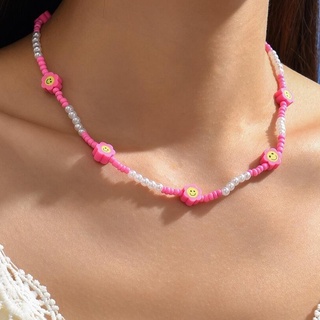 《Lu》現貨✨Pinky Flowers Beaded Necklace 粉紅花朵串珠項鍊✨