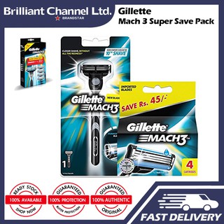 Gillette Mach 3 Super Save Pack- 1 New Blade Razor& 4 Refill
