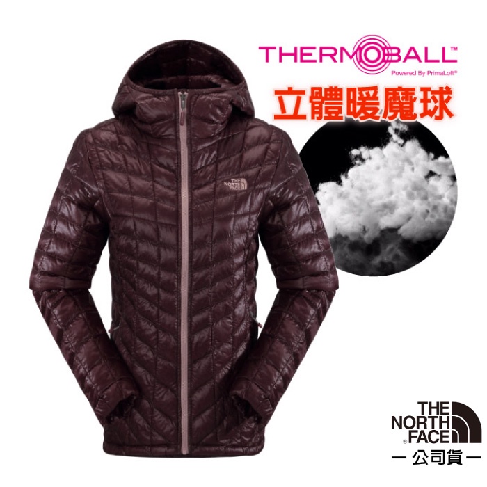 【美國 The North Face】女 PrimaLoft ThermoBall輕量暖魔球連帽外套/CUD4 深石榴紅