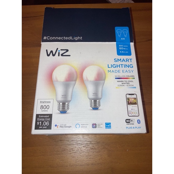 飛利浦 Wi-Fi WiZ 智慧照明 全彩燈泡 2入 E26 A19