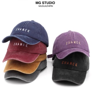 Mg STUDIO/舊水洗棉“CHANCE”刺繡棒球帽