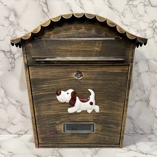 [HOME] 咖色小狗信箱 臺灣現貨 刷金色鍛鐵信箱 狗來富信箱 歐式鄉村郵箱 信件箱 意見箱 超取限1件 耐候性佳