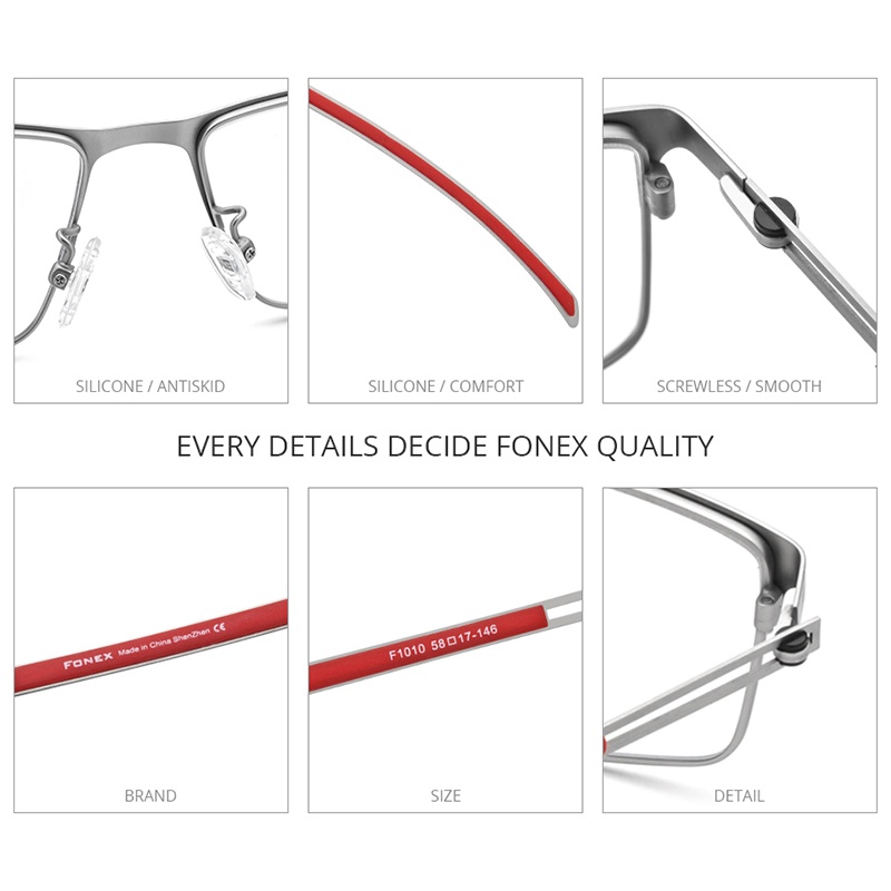 Fonex 鈦合金眼鏡架男士 2021 新款超輕方形光學鏡架韓國無螺絲眼鏡