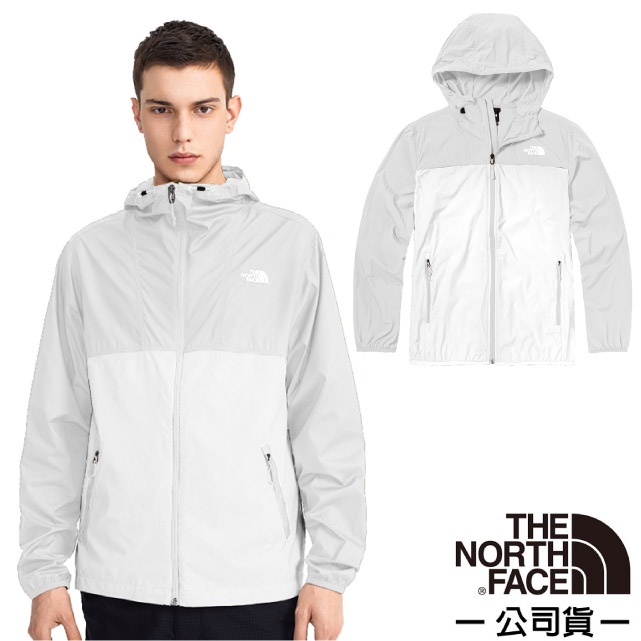 【美國 The North Face】男款 亞洲版型 可調式輕薄防曬透氣排汗連帽外套/特價85折/灰白/白_4U8X