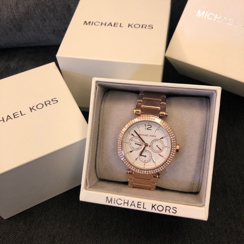 MK 玫瑰金純白鏡面三眼邊鑽腕錶 名品錶 女錶 女神錶 手錶 手飾 MICHAEL KORS 現貨 美國代購