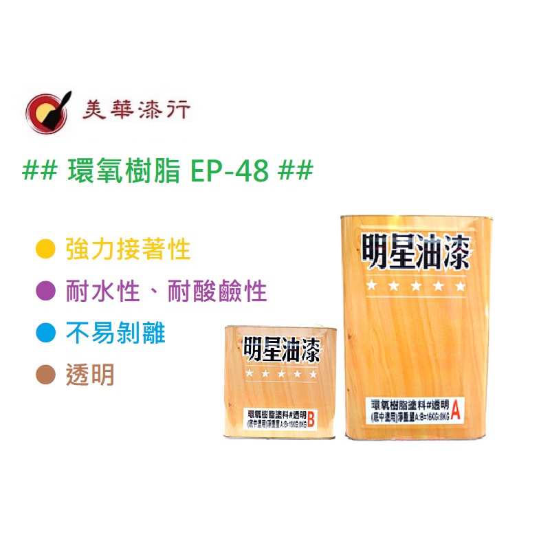 【中壢美華油漆】EP-48愛波龍EPOXY環氧樹脂AB透明漆 地床底中塗 地板漆 無味 耐酸鹼 填縫補洞灌注 明星