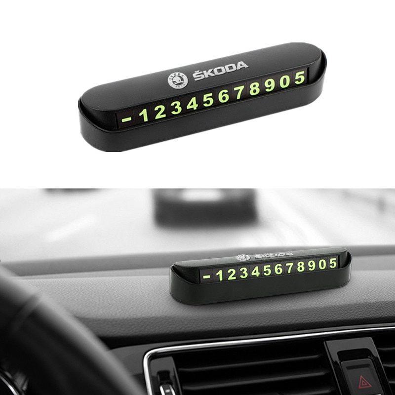 可隱藏按壓式汽車臨時停車卡電話號碼卡牌 適用於skoda斯柯達明銳A5 A7 RS Fabia Superb汽車配件