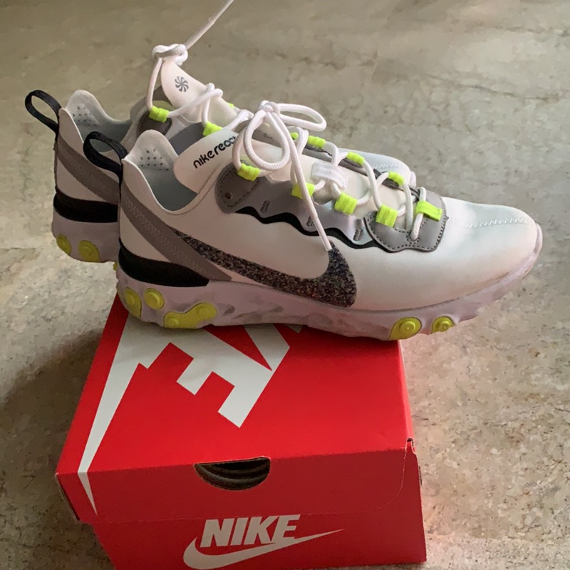 Nike react element 55 白色 螢光綠 慢跑鞋