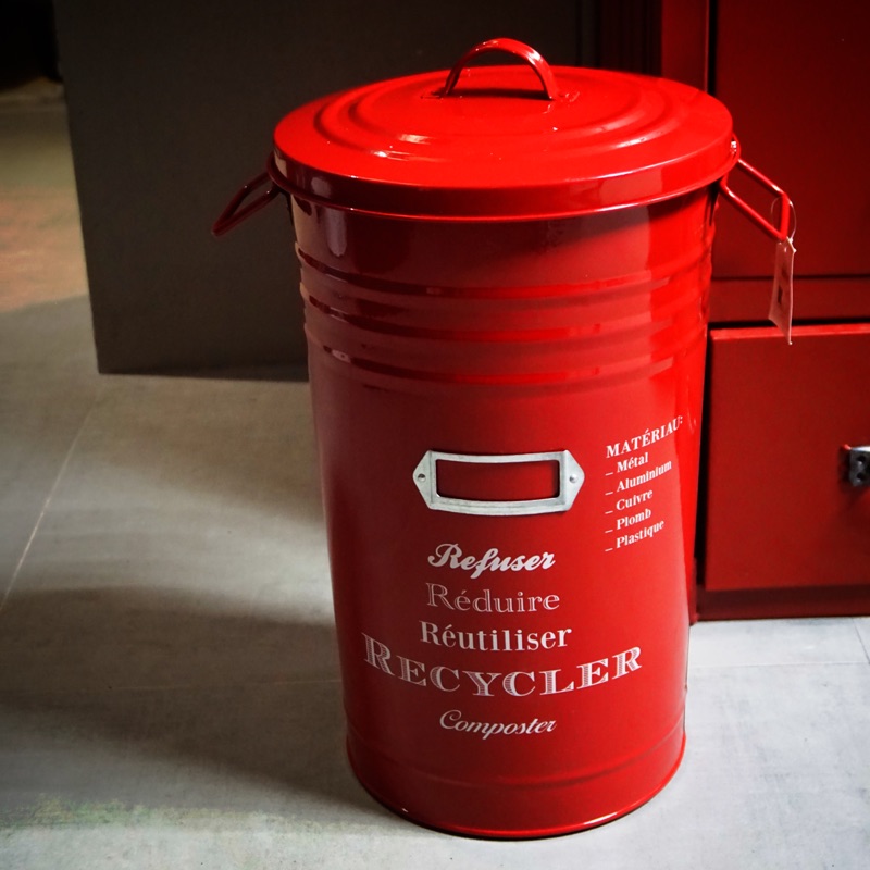 工業風 美式復古 垃圾桶 垃圾分類桶 鐵制烤漆 外銷日本 僅此一個 紅色