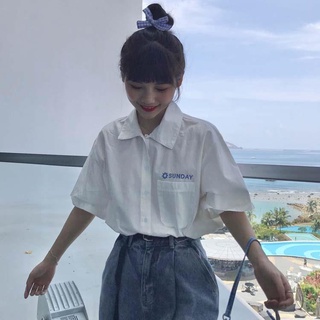 【TBB】學院風日系短袖襯衫 學生上衣 夏季新款字母刺繡襯衣 短袖上衣 寬鬆顯瘦JK上衣 白襯衣 女生衣著
