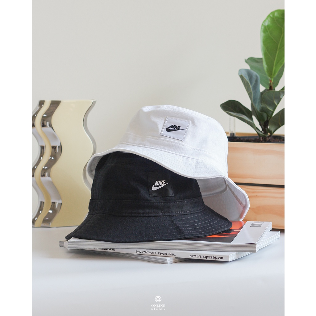 Nike 漁夫帽 帽子 盆帽 遮陽 防曬 黑 白 貼布 帆布 Logo 男女 Bucket Hat CK5324