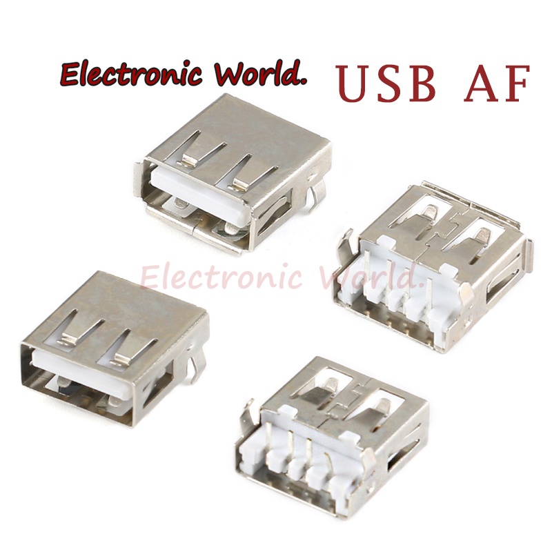 10 件 USB-AF A 型標準端口母焊接插孔連接器 PCB 插座 90 度無邊/壓接