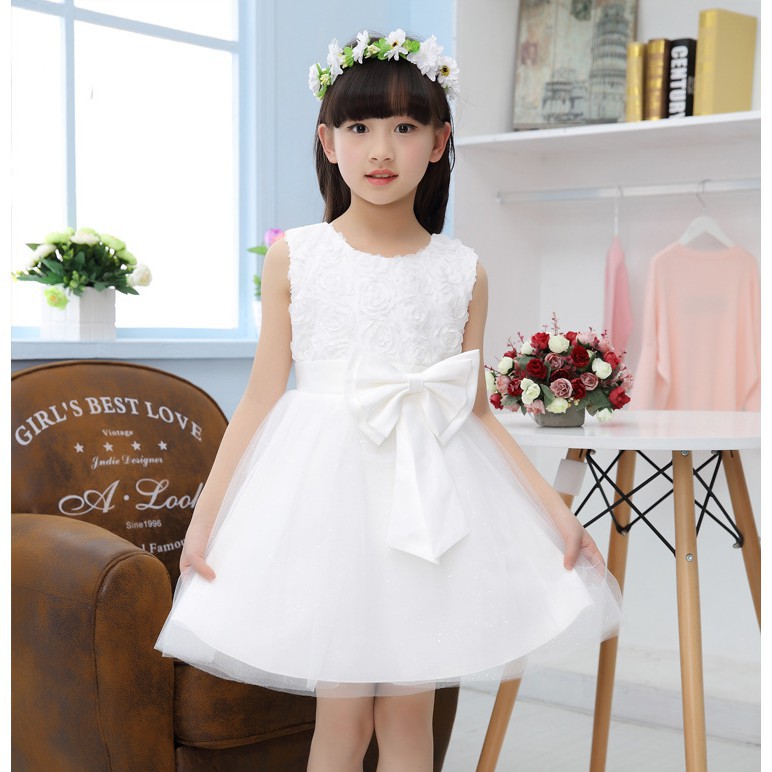 童裝商場* 中大童白洋裝120-170大童公主裙禮服小學畢業白色洋裝大童花童洋裝