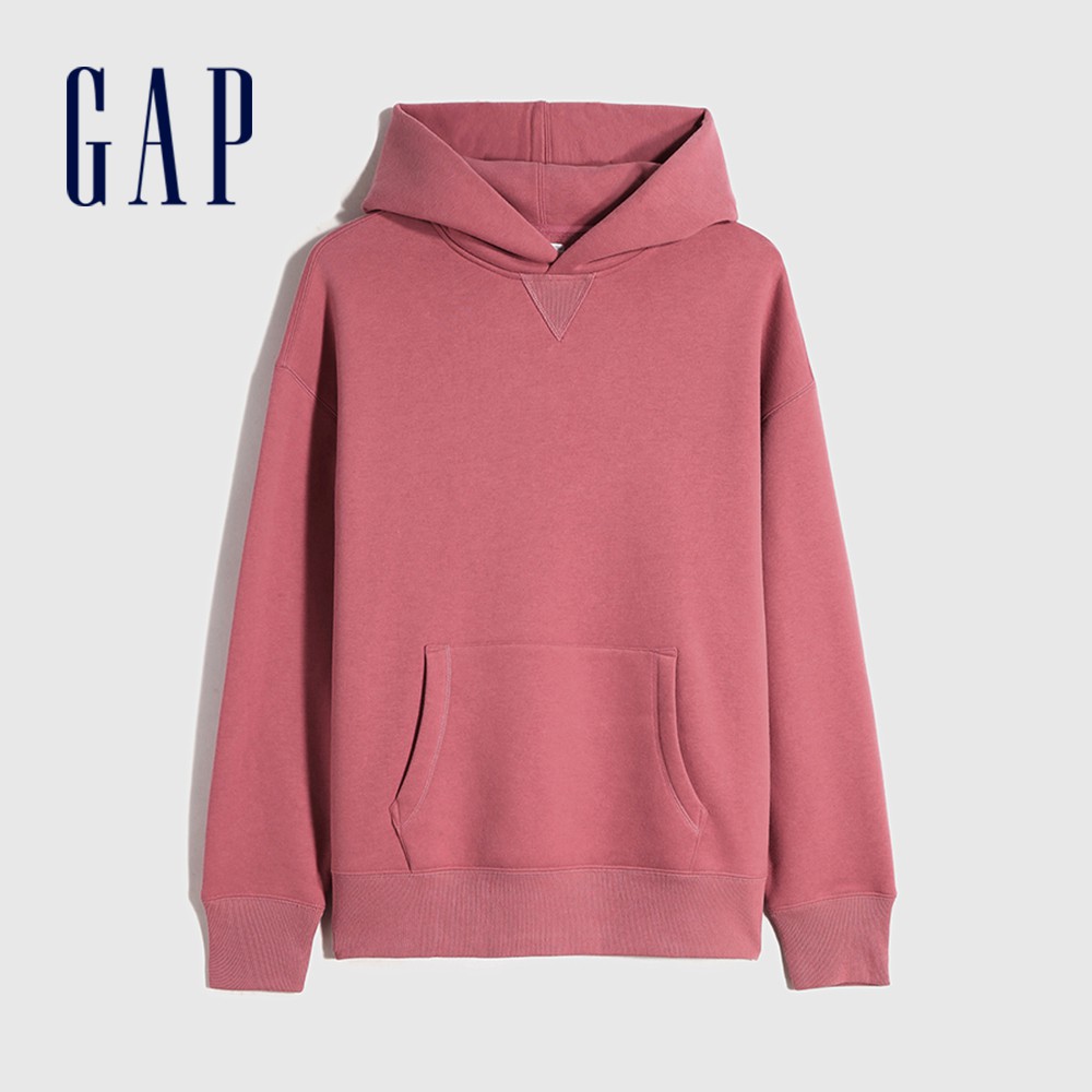 Gap 男女同款 簡約素色帽T 碳素軟磨系列-漿果紅色(627533)