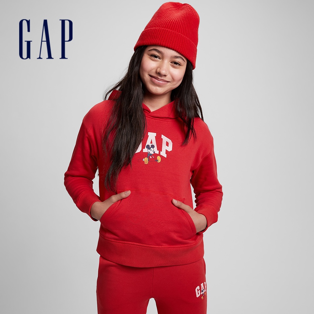 Gap 兒童裝 Gap x Disney迪士尼聯名 Logo刷毛帽T-紅色(778326)
