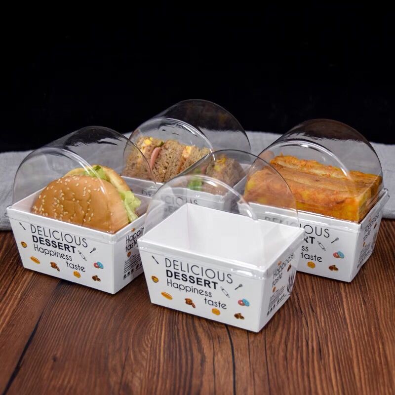 [小白小鋪]厚蛋吐司三明治包裝盒漢堡餐包蛋糕卷泡芙桃酥西點帶蓋打包紙托盒