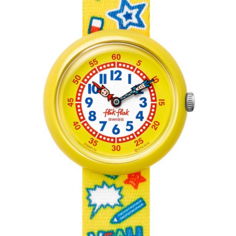 Swatch 品牌FlikFlak 瑞士錶 時鐘教學錶  FBNP134  換電池永久免費 男童防水手錶
