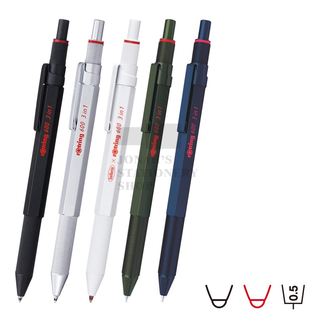 【台日文具】現貨 快速出貨 rOtring 600型 3in1 多機能筆 日本製造 質感細膩 黑/銀/永恆白/鐵藍/綠桿