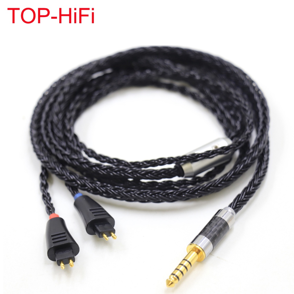 Hifi 16芯單晶銀黑色適用於FOSTEX TH610 TH900 MK2 TH909 4.4mm平衡耳機升級線