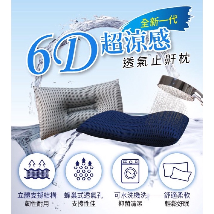 6D超涼感 可水洗 台灣製 人體工學止鼾枕/星際藍/淺灰 奈米銀離子抑菌 可水洗止鼾枕