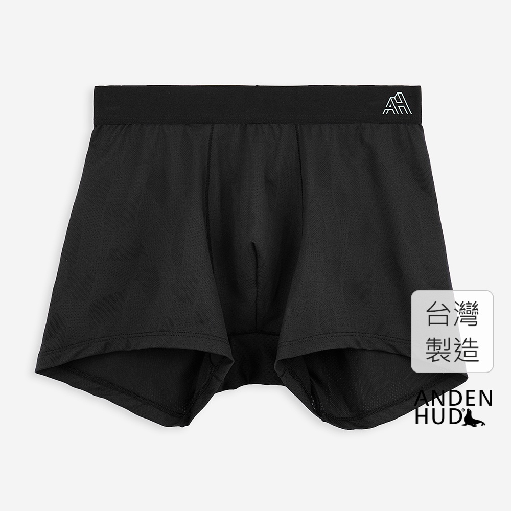 【Anden Hud】男款_吸濕排汗系列．機能短版平口內褲(黑-山形logo) 台灣製