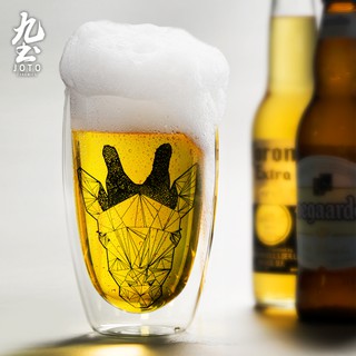 九土原創設計耐高溫雙層玻璃杯啤酒冷飲水杯個性創意調酒玻璃杯套裝家用大容量杯雙層杯隨行杯果汁杯牛奶杯茶水杯CUPR0062