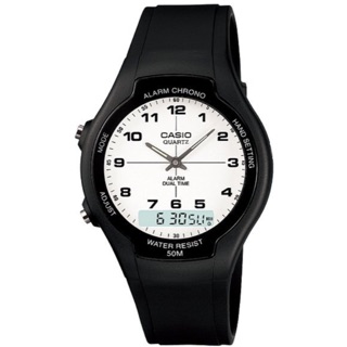 CASIO卡西歐經典雙顯示錶款LCD時間顯示，可同時顯示兩地時間 AW-90 H- 7B 學生錶