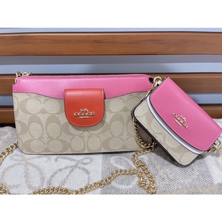 美國品牌 COACH 粉色 老花 子母包 零錢包 卡包 正品