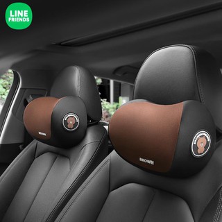【小符精品】LINE FRIENDS 卡通汽車頭枕 布朗熊 透氣骨頭枕 車用護頸枕 車內靠枕 車上座椅車載頸枕頭 汽車靠