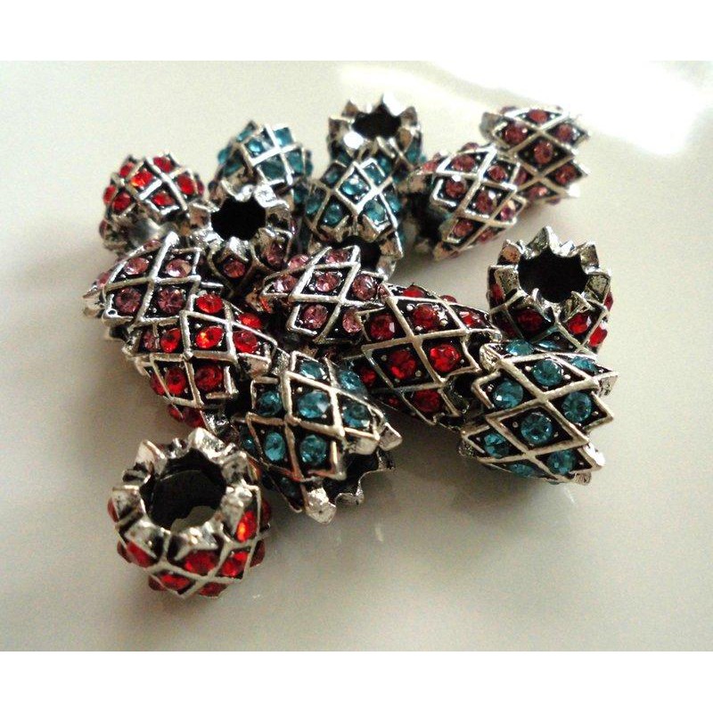 ［便宜出清］Pandora-潘朵拉-飾品-手環-大孔珠-DIY：鑲鑽格菱紋造型珠，３色
