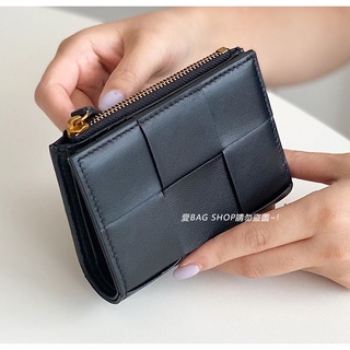 愛BAG SHOP 韓國正韓嚴選質感小羊皮革方塊編織BV真皮多卡片 拉鍊中夾 1850 共2色 OMNIA可放零錢