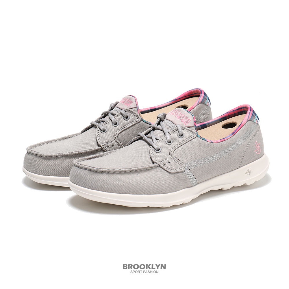 SKECHERS 休閒鞋 GO WALK LITF 灰色 內裡格紋 帆船鞋 女 (布魯克林) 136062GRY