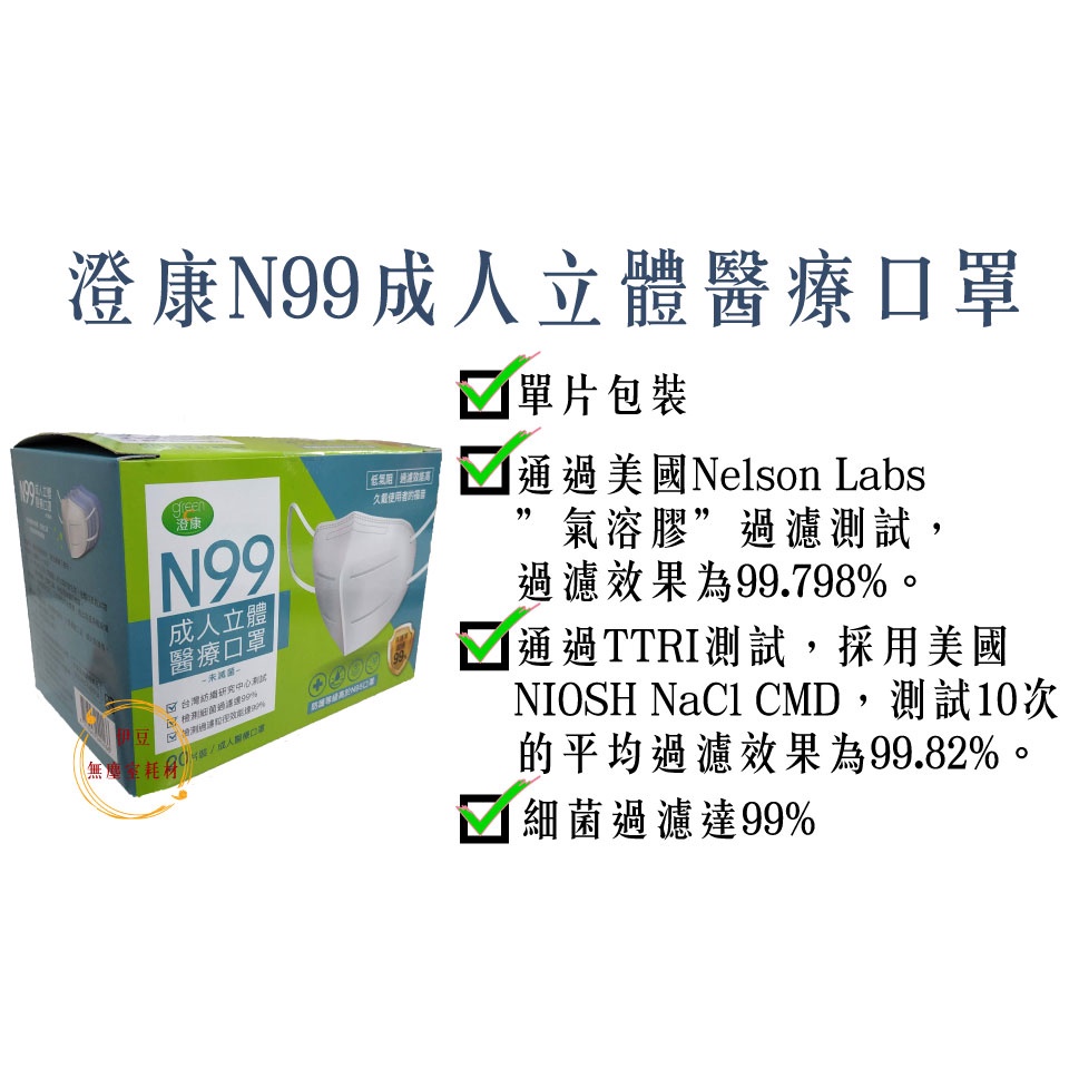 台灣製 澄康N99成人立體醫療口罩20入／3D立體醫療口罩／N99醫用口罩【伊豆無塵室耗材】