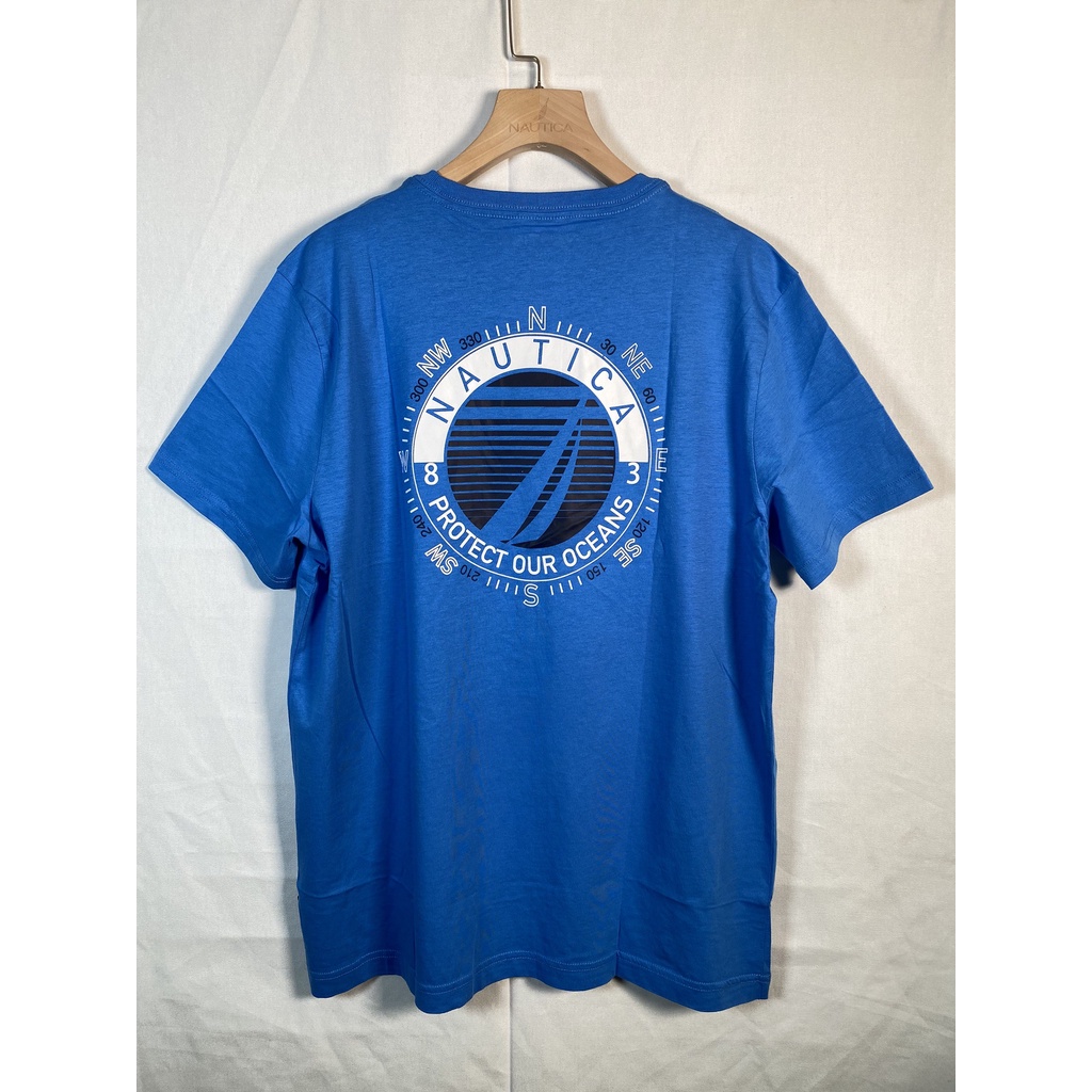 Nautica 美國帆船 男 短袖T恤 圓領短T  背面圓形Logo 亮藍 M、XL號