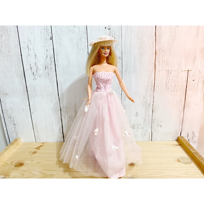 Barbie芭比絕版 芭比大人服裝 粉紅婚紗花朵婚紗長婚紗禮服公主二手玩具娃娃衣服娃娃配件夢幻便宜出清隨便賣
