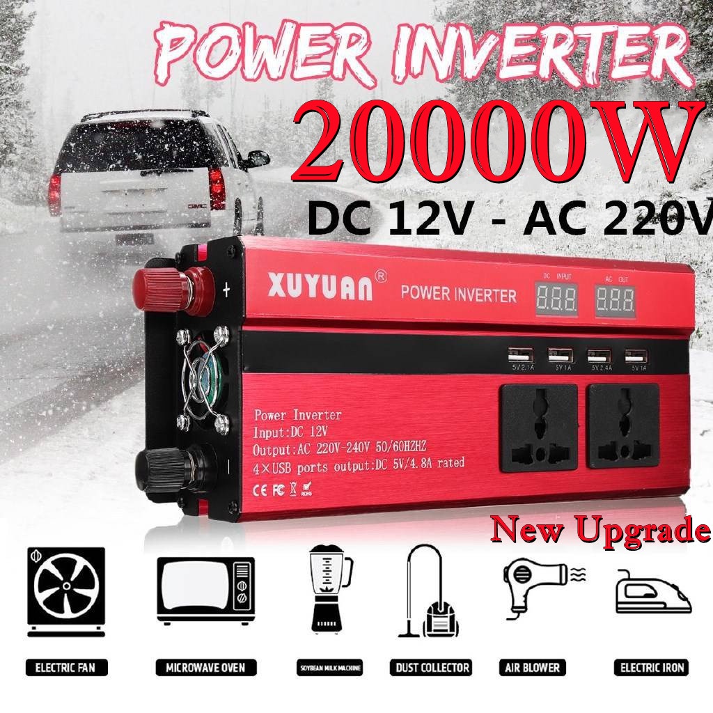 20000W原裝逆變電源太陽能逆變直流12V/24V轉交流220V車用逆變器LED智能數顯USB接口純正弦波電壓轉換器適