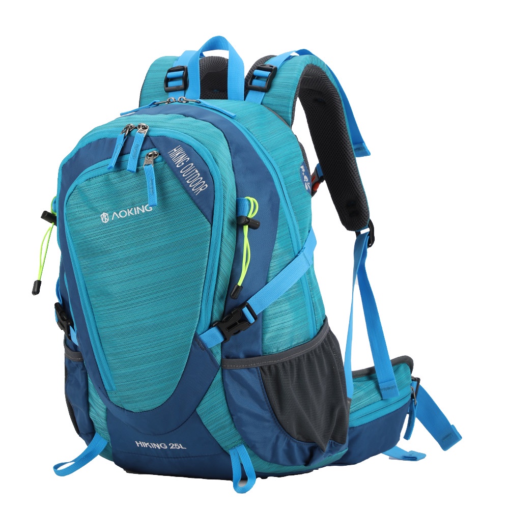 塞爾提克~免運 HIKING AOKING 野趣登山包 戶外運動後背包 有防雨包袋罩 大容量25L 多功能隔層-湛藍色