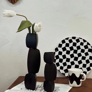 【SEE✿ FLOWER】異形幾何花瓶ins北歐侘寂風黑白色陶瓷抽象藝術擺件 北歐 創意 手工 陶瓷花盆 現代簡約 收納