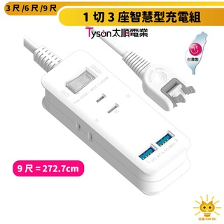 太順電業延長線 2P 一開3座 2.4A智慧型充電組-TS-213CC-臺灣製-迅睿生活