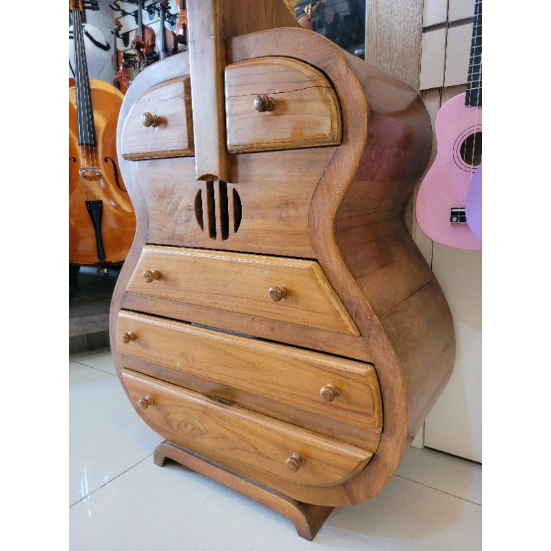 老件二手提琴造型#特殊柚木櫃💖老件收藏【大提琴收納櫃】五格抽屜 木紋優美 造型置物櫃 柚木家具