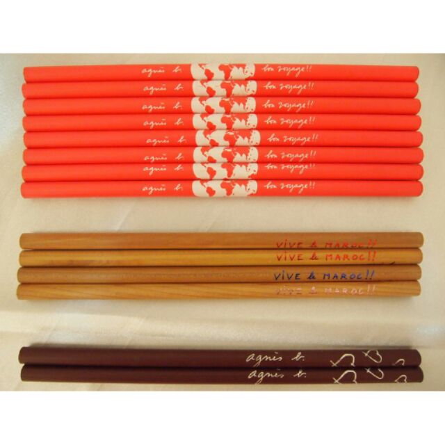 全新agnes b 紅色地球鉛筆木頭色鉛筆棗紅色愛心鉛筆