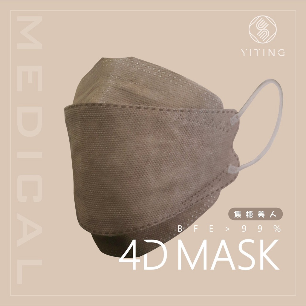 易廷4D成人立體醫療口罩 焦糖美人20入/盒 超透氣四層親膚面料 BEF99%