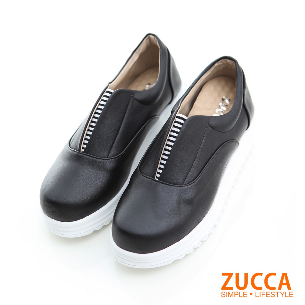 【ZUCCA】亮面線紋厚底平底鞋-z6605bk-黑