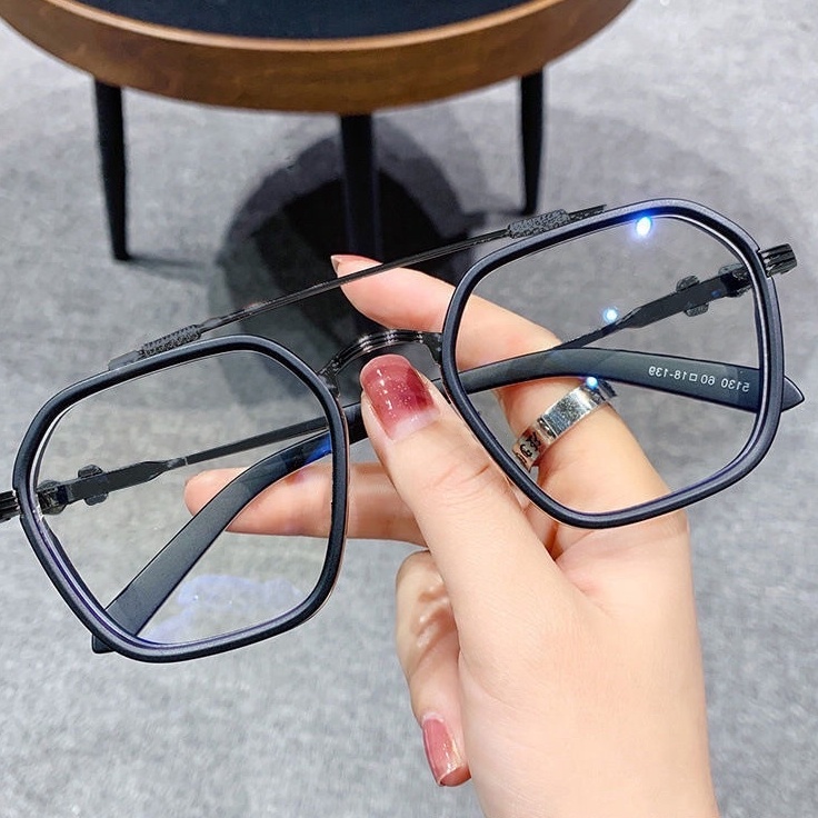2021新款双梁眼镜 復古方框近視眼鏡 網紅同款防藍光時尚潮流平光镜73756