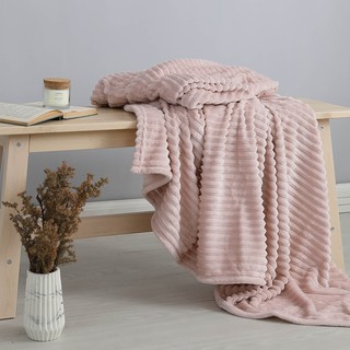 精梳法蘭絨條紋毯(春櫻粉-150x180cm)