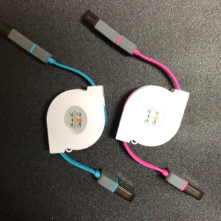 一線兩用 多色可選8pin +MicroUSB 二合一 伸縮充電 扁線 傳輸線 iPhone 6/6s PLUS