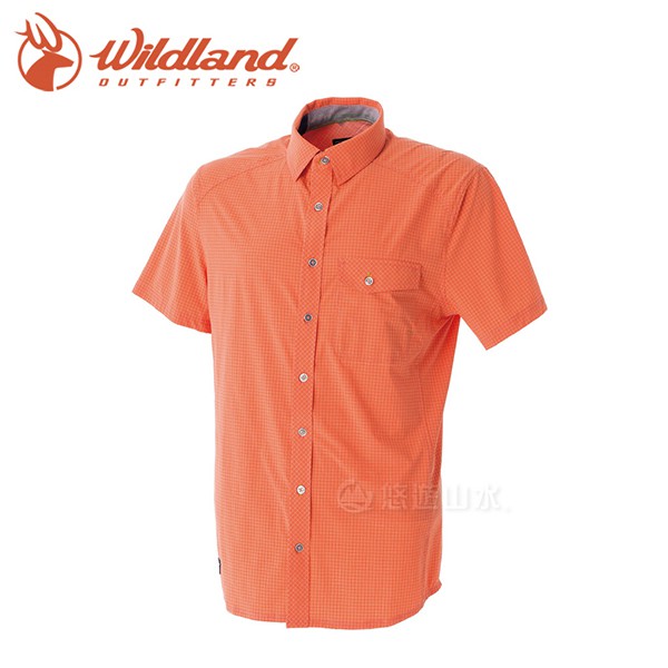 【Wildland 荒野 男款 彈性格子布短袖襯衫《橘》】0A51208/春夏款/短袖/襯衫/悠遊山水